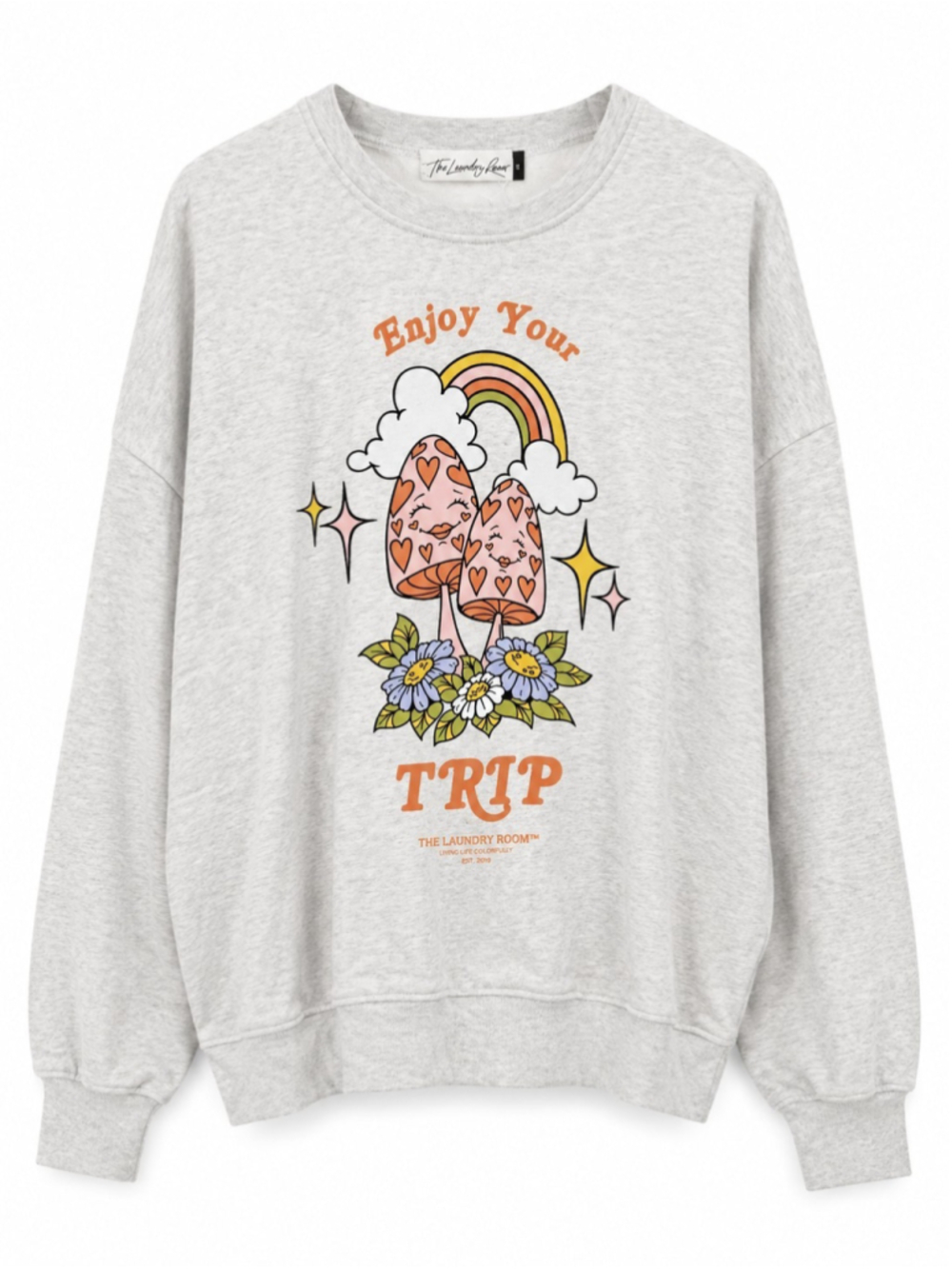 The Laundry Room Light Gray Crewneck Sweatshirt Enjoy Your Trip Sz XS Oversized